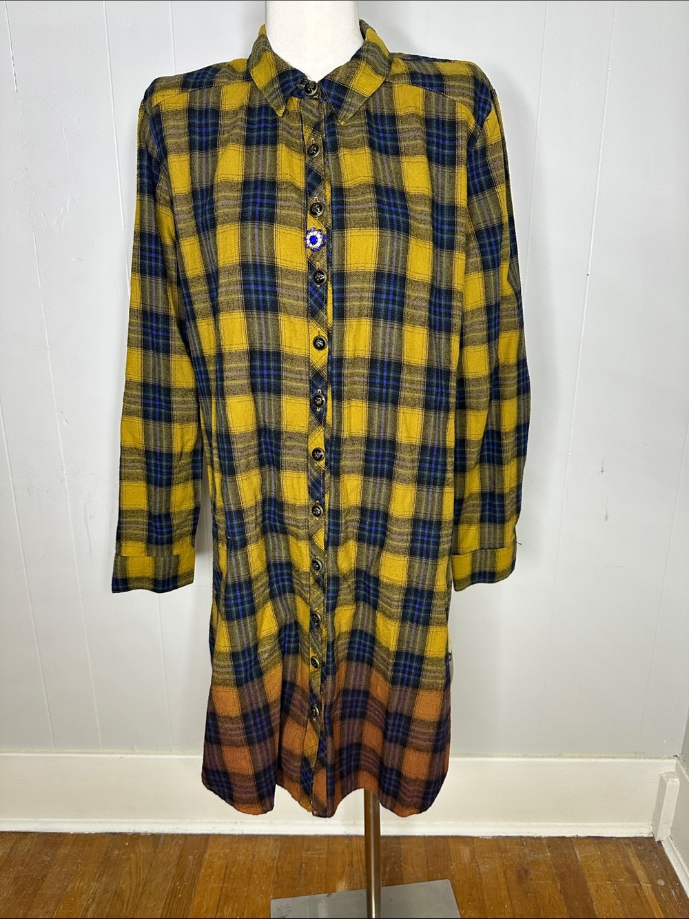 Aratta Silent Journey Mix Print Plaid Cheetah Longline Blouse Small